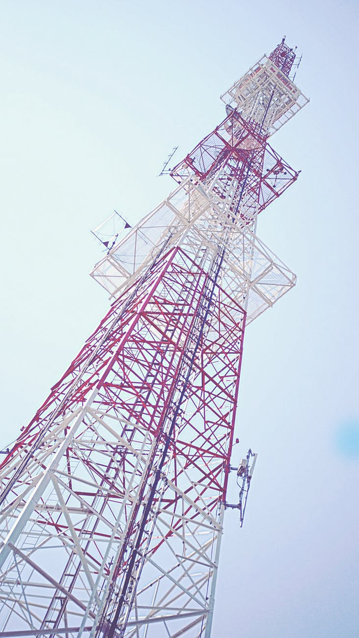 low angle photography of transmission tower