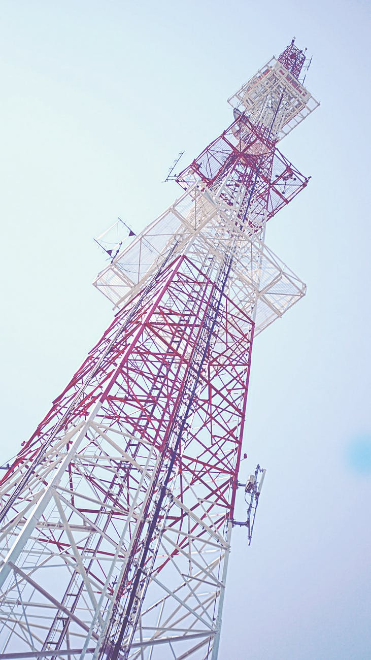 low angle photography of transmission tower
